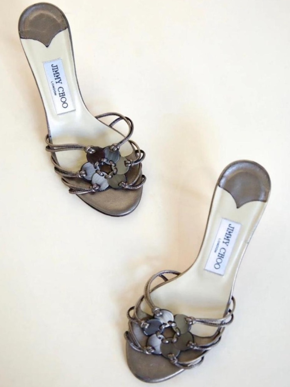 Jimmy Choo Metallic Silver Strappy Slide Mules